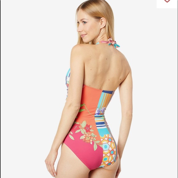 Johnny Was twist floral color one piece swimsuit halter NWT Small - Picture 6 of 6